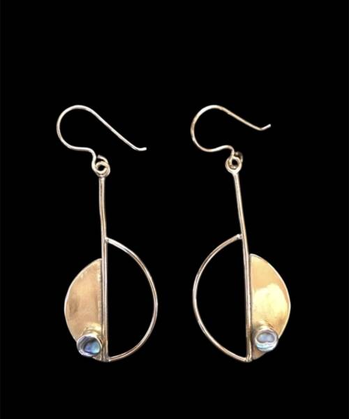 1980s Half-Moon Balance Earrings – Bronze with Semi-Precious Inlay