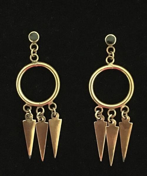 1980s Egyptian Revival Bronze Earrings with Onyx Inlay