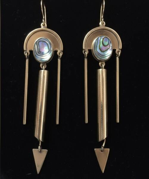 1980s Egyptian Revival Arrow Earrings with Abalone Shell Inlay