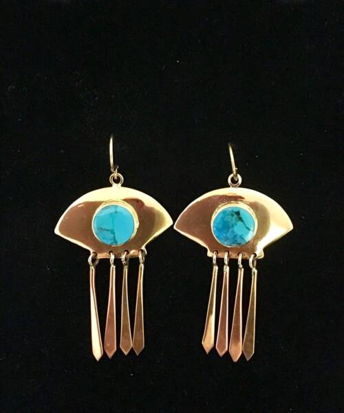 1980’s Vintage Turquoise Silver & Bronze Earrings – Egyptian Revival