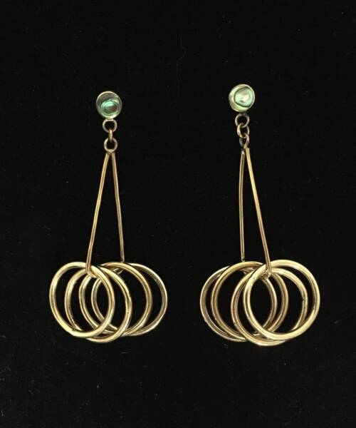 1980s Kinetic Orbit Earrings with Abalone Shell Inlay