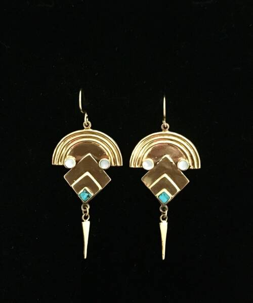 1980s turquoise & Mother of pearl Art Deco Revival Earrings