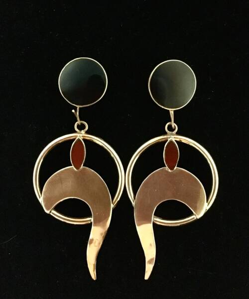 1980s Onyx large Art Deco Revival Circular Earrings