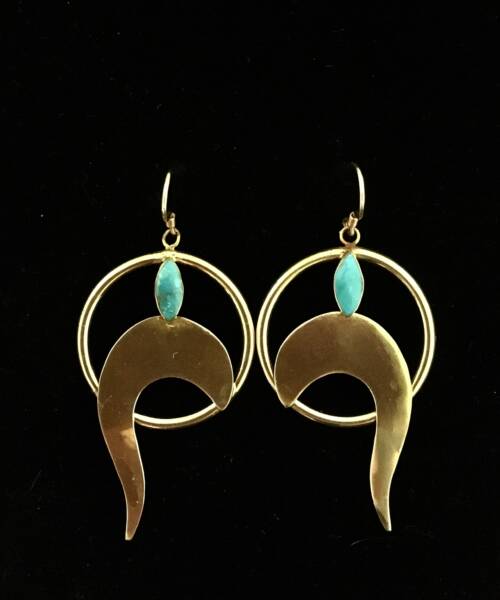 1980s Turquoise large Art Deco Revival Circular Earrings