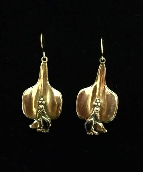 1980s Art Nouveau Onyx Revival Petal Earrings