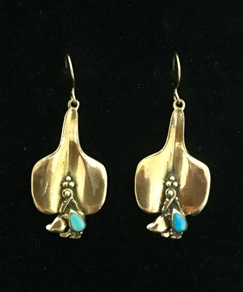 1980s Art Nouveau Turquoise Revival Petal Earrings