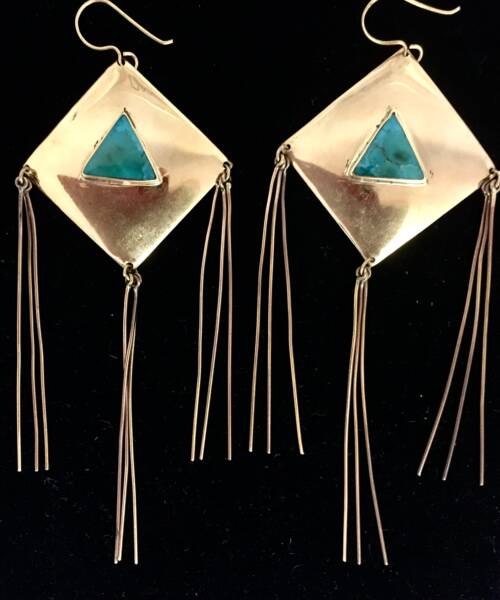1980s Large Turquoise Dangling Earrings Egyptian Revival